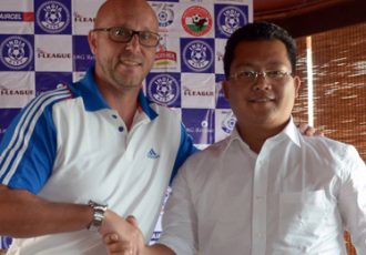Eelco Schatorrie (Coach, United SC) and Thangboi Singto (Coach, Shillong Lajong FC)