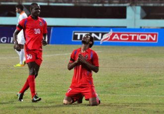 Balwant Singh celebrates his goal for Churchill Brothers