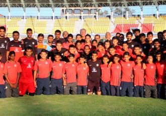 AIFF U-14 Academy boys with the Indian senior national team