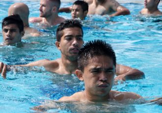 Bengaluru FC players in the swimming pool