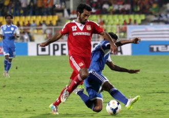 Ishfaq Ahmed (Pune FC) in action against Dempo SC
