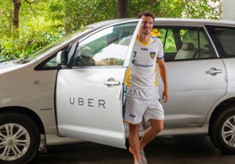 Chennaiyin FC star Elano with an Uber car