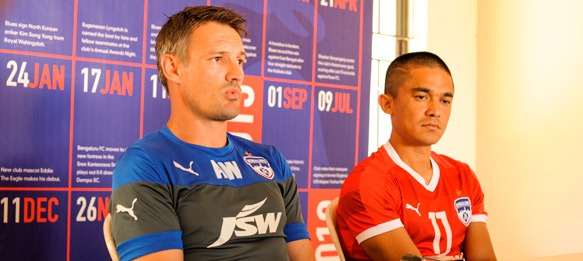 Ashely Westwood and Sunil Chhetri during a Bengaluru FC Press Conference