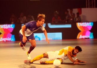 Michel Salgado in action in the Premier Futsal league in India.
