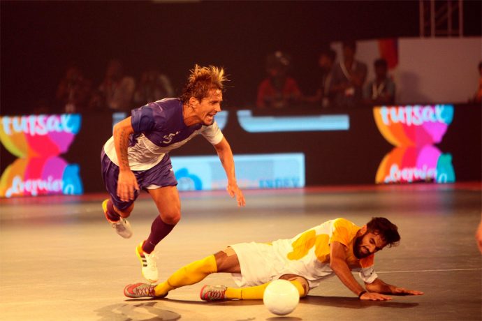Michel Salgado in action in the Premier Futsal league in India.