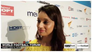 Seema Jaswal (Indian Super League Lead Anchor, Star Sports) at the World Football Forum 2016 in Paris on July 8, 2016.