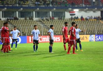 Match action during the AFC U-16 Championship encounter India v UAE.