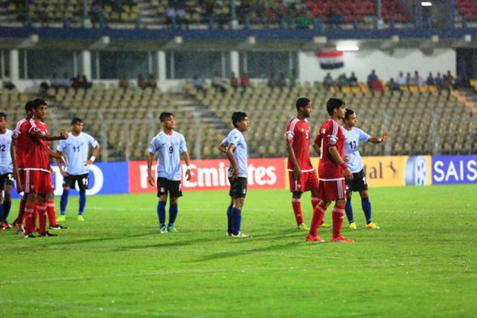 Match action during the AFC U-16 Championship encounter India v UAE.
