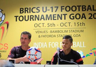 India U-16 coach Nicolai Adam and captain Suresh Singh. (Photo courtesy: AIFF Media))