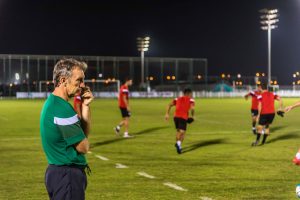 Bengaluru FC Head Coach Albert Roca watches on as his side go through their paces at a training facility, in Doha (Photo courtesy: Bengaluru FC)