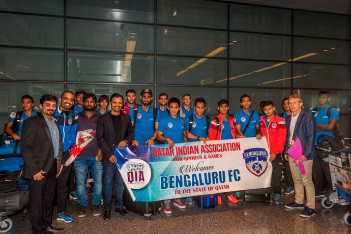 Warm welcome for Bengaluru FC at Doha Airport ahead of AFC Cup Final (Photo courtesy: Bengaluru FC)