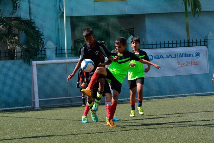 Match action from the Bajaj Allianz-Aspire India School 5s Under-12 Invitational Football Tournament 2016 in Pune. (Photo courtesy: Bajaj Allianz-Aspire India School 5s Under-12 Invitational Football Tournament)