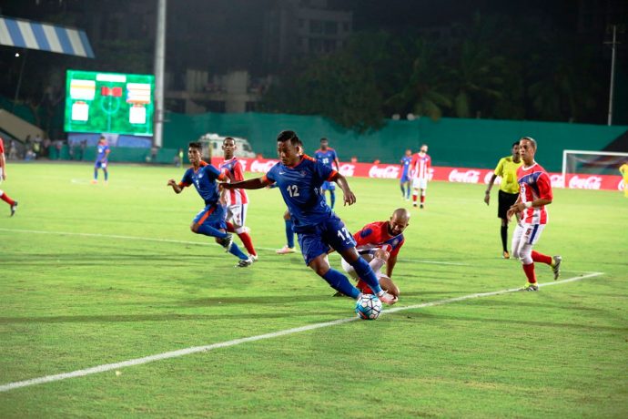 India striker Jeje Lalpekhlua in action Puerto Rico (Photo courtesy: AIFF Media)