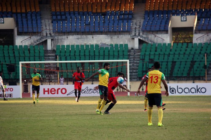 Match action during the I-League encounter Chennai City FC v Minerva Punjab FC (Photo courtesy: I-League Media)