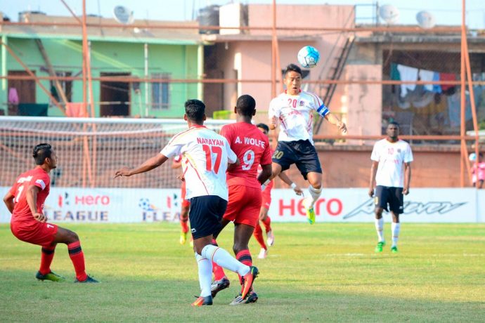 Match action during the I-League encounter Churchill Brothers SC v East Bengal Club. (Photo courtesy: I-League Media)
