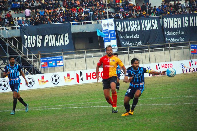 Match action during the I-League encounter Minerva Punjab FC v East Bengal Club. (Photo courtesy: I-League Media)