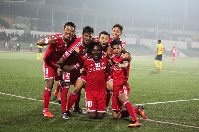 Shillong Lajong FC player celebrating a goal (Photo courtesy: I-League Media)
