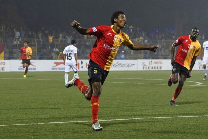 East Bengal's Willis Plaza celebrates his goal (Photo courtesy: I-League Media)