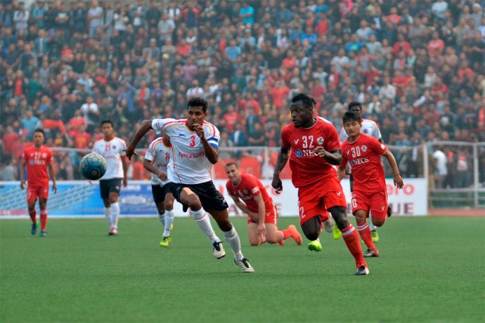 Match action during the I-League encounter Aizawl FC v East Bengal Club (Photo courtesy: I-League Media)