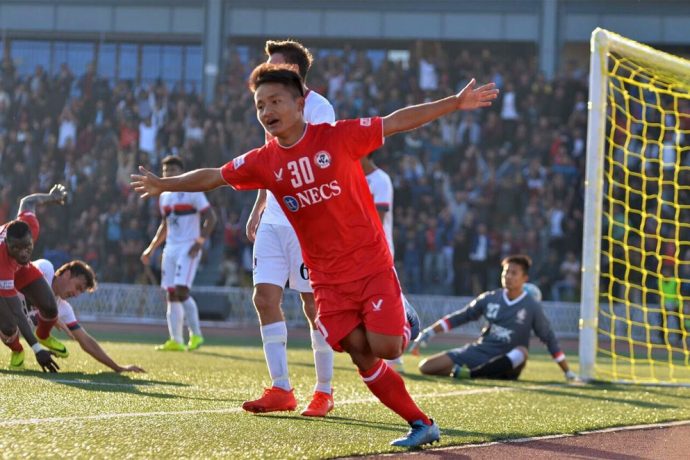 Aizawl FC's Brandon celebrating his goal (Photo courtesy: I-League Media)