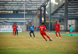 Match action during the I-League encounter Minerva Punjab FC v Churchill Brothers SC. (Photo courtesy: I-League Media)