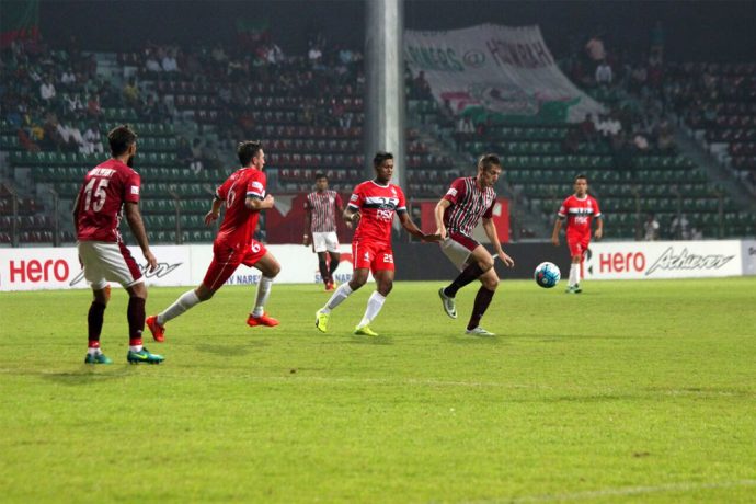 Match action during the I-League encounter Mohun Bagan AC v DSK Shivajians FC (Photo courtesy: I-League Media)