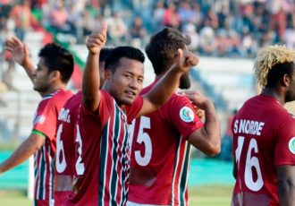Jeje Lalpekhlua celebrating his goal for Mohun Bagan (Photo courtesy: AIFF Media)