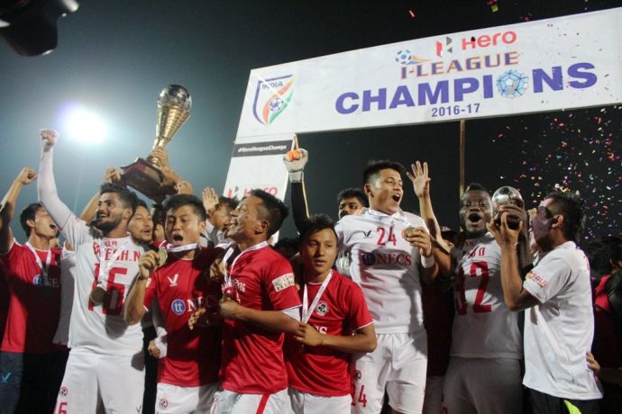 Aizawl FC players celebrating their maidan and historic I-League title (Photo courtesy: I-League Media)