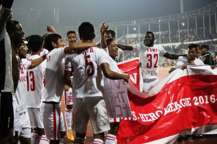 Aizawl FC players celebrating their maidan and historic I-League title (Photo courtesy: I-League Media)