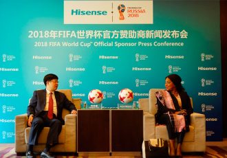 President Liu Hongxin of Hisense and FIFA Secretary General Fatma Samoura at the Official Announcement (Photo courtesy: Hisense)