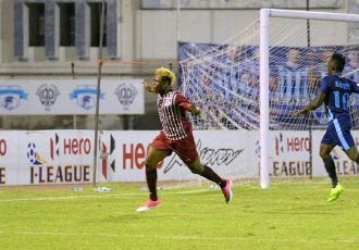 Mohun Bagan star Sony Norde celebrating his goal (Photo courtesy: I-League Media)