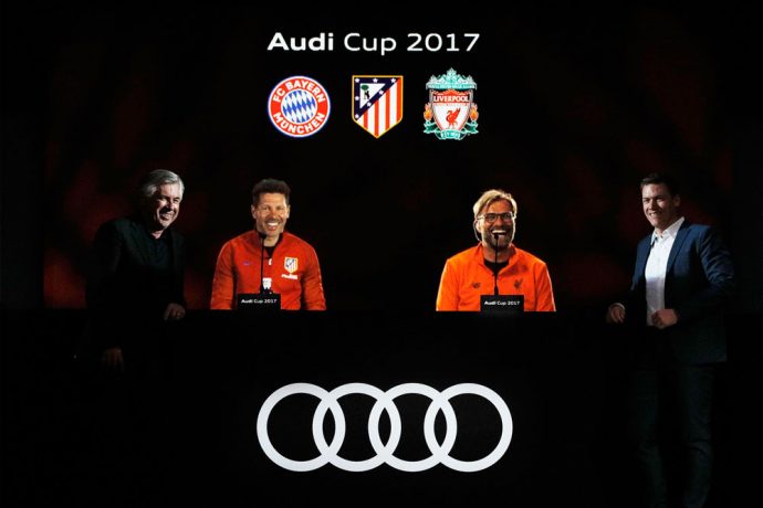 Carlo Ancelotti (FC Bayern München), Diego Simeone (Atlético de Madrid), Jürgen Klopp (Liverpool FC), Thomas Glas (Photo courtesy: AUDI AG)