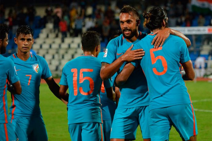 Indian national team players celebrating (Photo courtesy: AIFF Media)