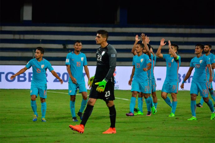 Indian national team players celebrating (Photo courtesy: AIFF Media)
