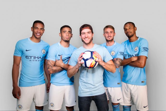 Gabriel Gargiulo Pacca from Woo the Board shoots a commercial with Manchester City players (Photo courtesy: Wix.com Ltd.)