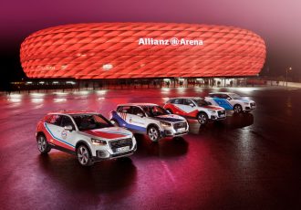 Four Audi Q2 cars sporting the colors of the clubs advertise the Audi Cup (Photo courtesy: AUDI AG)