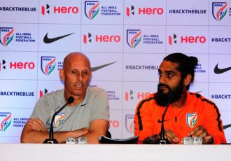 India coach Stephen Constantine and Sandesh Jhingan (Photo courtesy: AIFF Media)