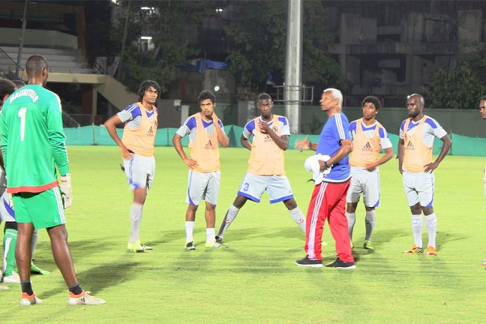 Mauritius national coach Francisco Filho and his team during a training session in Mumbai (Photo courtesy: AIFF Media)