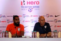 Sandesh Jhingan and Stephen Constantine during the Indian national team press conference (Photo courtesy: AIFF Media)