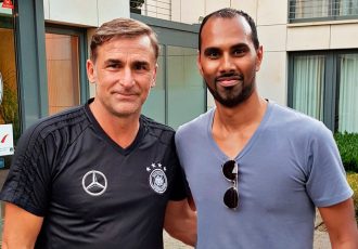 Germany U-21 head coach Stefan Kuntz and Chris Punnakkattu Daniel at the Hotel-Residence Klosterpforte. (© CPD Football)