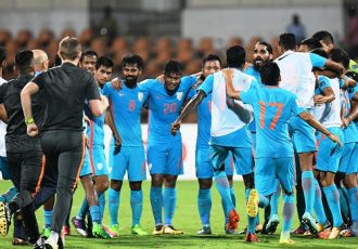 Indian national team celebrating the qualification for the AFC Asian Cup UAE 2019 (Photo courtesy: AIFF Media)