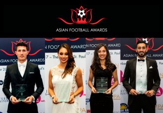 2017 Asian Football Awards winners Danny Batth, Seema Jaswal, Maya Vio and Easah Suliman (Photo courtesy: Asian Football Awards)
