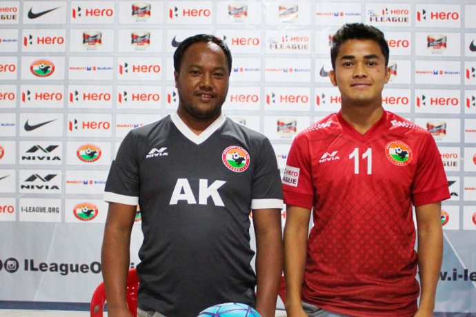 Shillong Lajong FC assistant coach Alison Kharsyntiew and defender Hardycliff Nongbri at the I-League pre-match press conference. (Photo courtesy: Shillong Lajong FC)