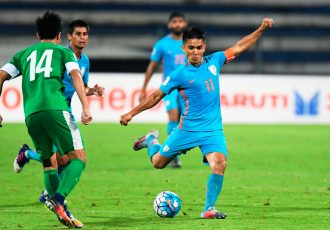 Sunil Chhetri in action for the Indian national team in an AFC Asian Cup UAE 2019 Qualifier against Macau. (Photo courtes: AIFF Media)