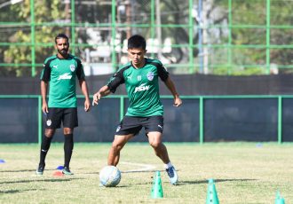 Bengaluru FC skipper Sunil Chhetri in training at the Government Higher Secondary School Ground, Panampilly Nagar, in Kochi. (Photo courtesy: Bengaluru FC)
