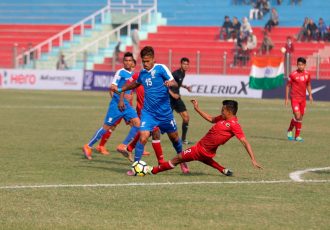 India U-17 international Jeakson Singh Thounaojam in action for the Indian Arrows in the Hero I-League (Photo courtesy: AIFF Media)