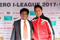 Chennai City FC coach V. Soundararajan and Shillong Lajong FC coach Bobby Nongbet. (Photo courtesy: Shillong Lajong FC)
