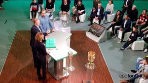DFB-Pokal quarterfinal draw with Oliver Roggisch, Horst Hrubesch and Jessy Wellmer. (© CPD Football)