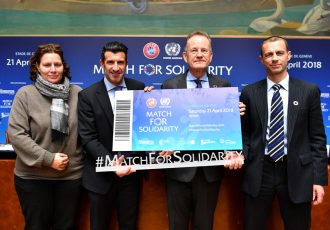 Legendary players signing up for joint UEFA-United Nations Charity Football Match in Geneva. (Photo courtesy: UEFA)