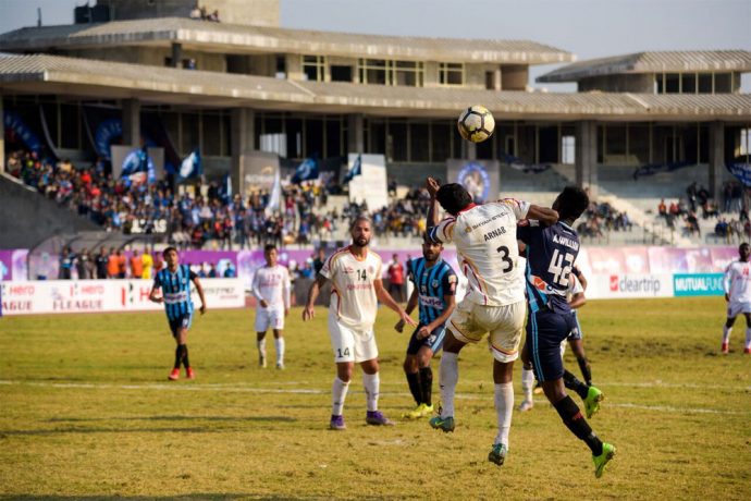 I-League match action between Minerva Punjab FC and East Bengal Club
